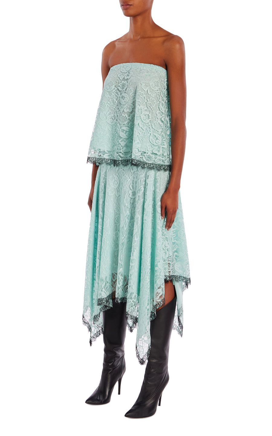 Sea Foam French Levers Lace Strapless Top With Scallop Trim
