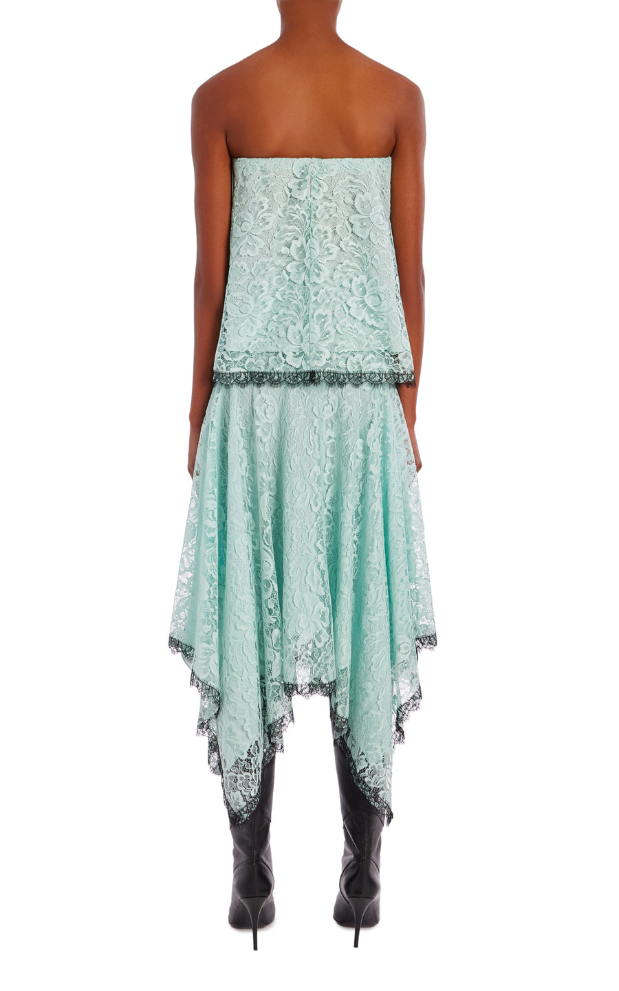 Sea Foam French Levers Lace Strapless Top With Scallop Trim