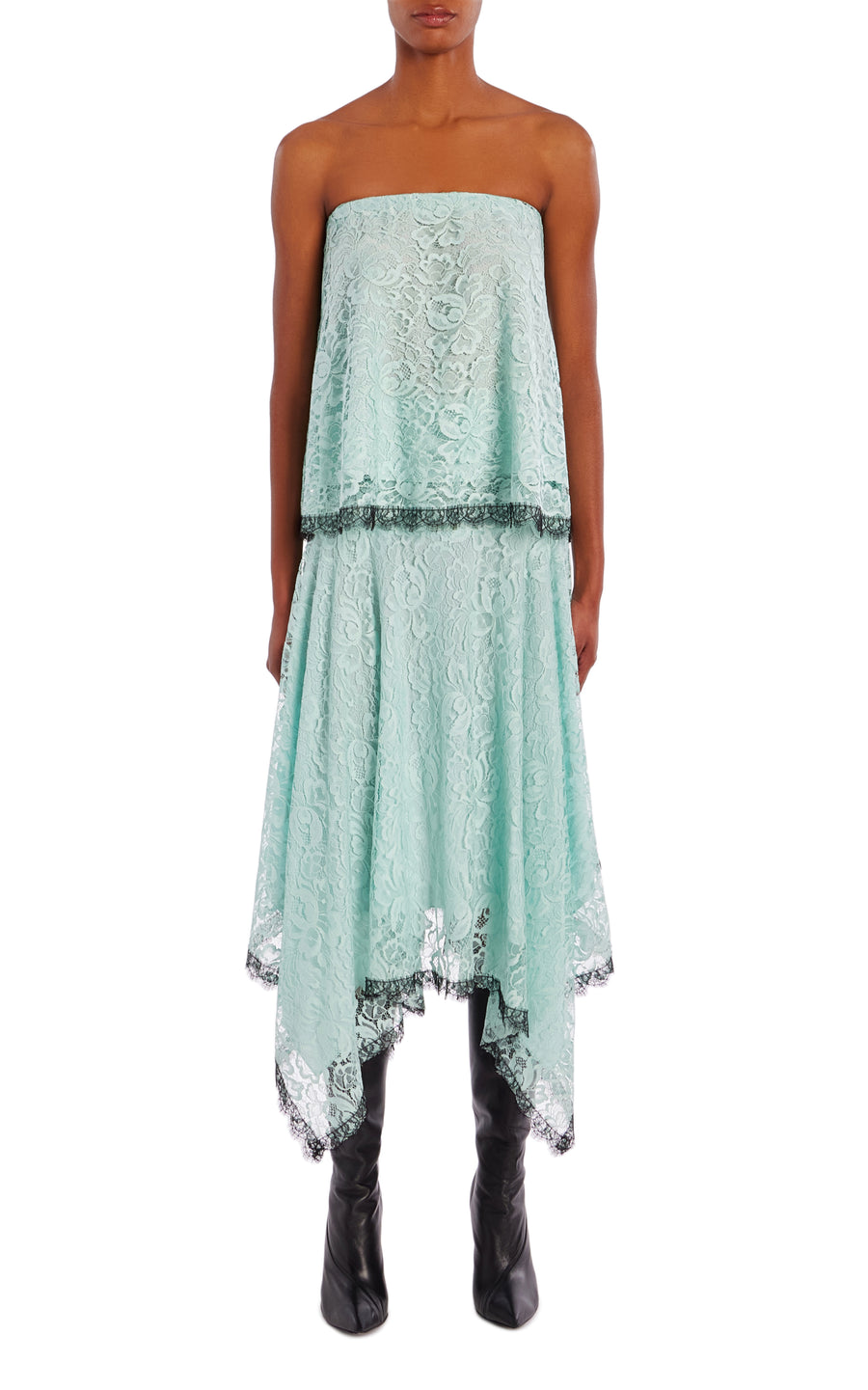 Sea Foam French Levers Lace Strapless Top With Scallop Trim