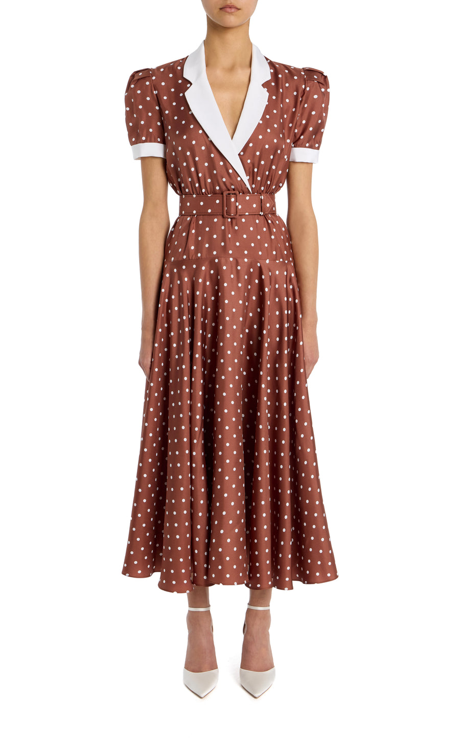 Polka Dot Printed Silk Twill Collared Dress With Belt – Rodarte