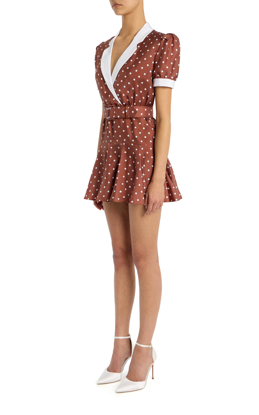 Polka Dot Print Silk Twill Collared Mini Dress With Belt – Rodarte