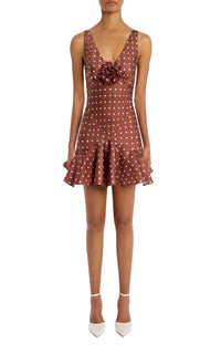 Brown Polka Dot Silk Twill Bias Mini Dress With Flower Detail – Rodarte