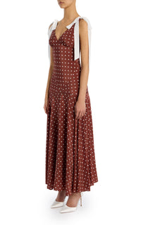 Brown and White Polka Dot Crepe Bias Dress With White Velvet Ribbon Bo Rodarte Brown and White Polka Dot Crepe Bias Dress With White Velvet Ribbon Bo Rodarte