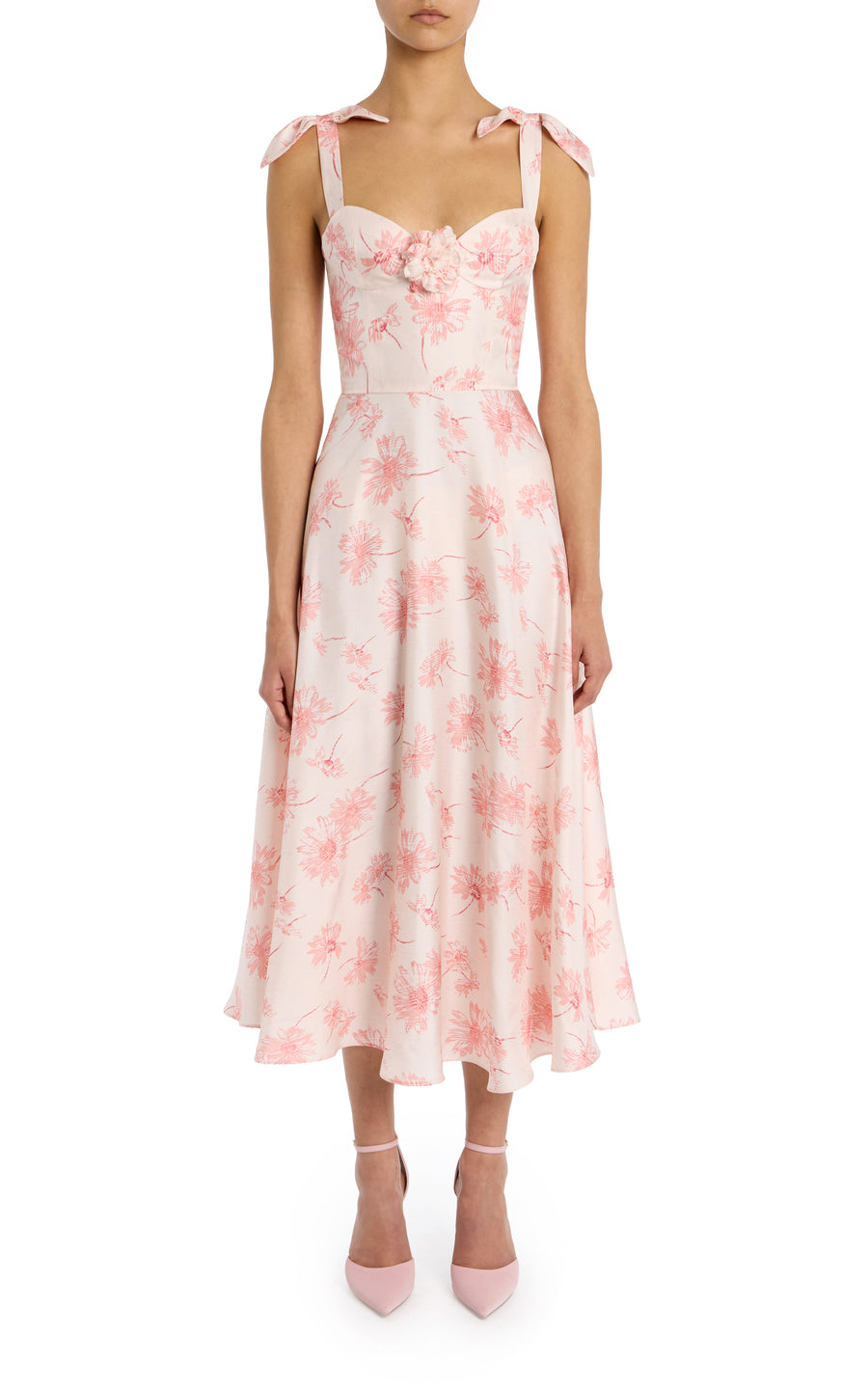 rodarte daisy-printed silk dress Yellow Daisy Silk Halter Dress with Tie Neck Detail