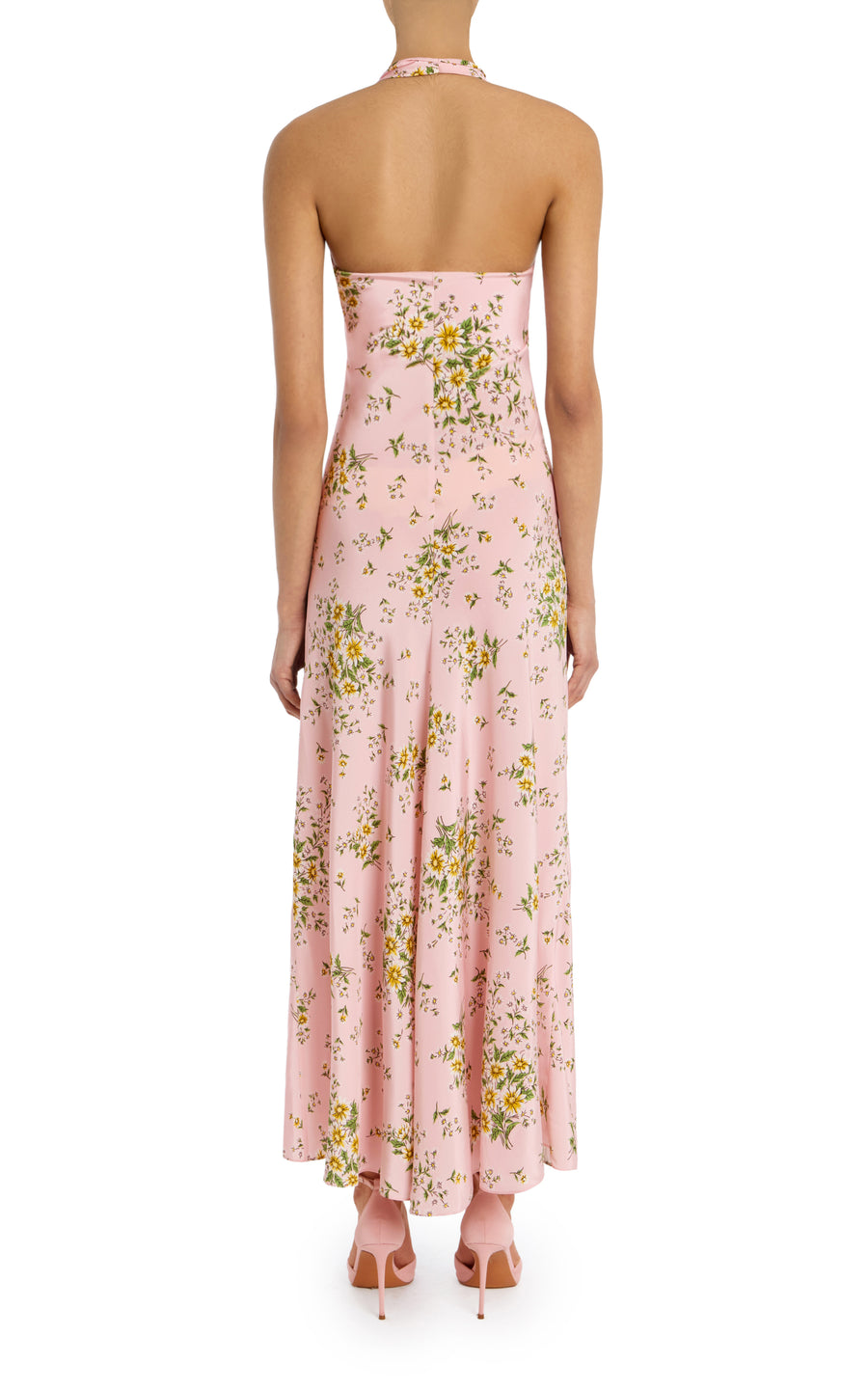 Pink Daisy Silk Halter Dress With Silk Flower – Rodarte Pink Daisy Silk Halter Dress With Silk Flower – Rodarte