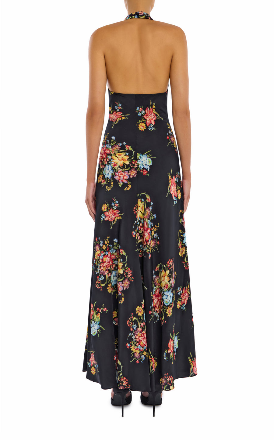 Floral Silk Halter Dress With Silk Flower