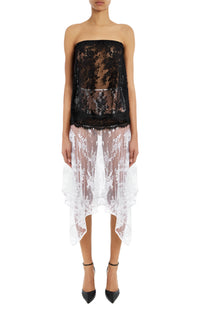 white lace top black skirt dress Women's It's a Classic Black & White Cotton Eyelet Strapless Midi Dress | Size: S