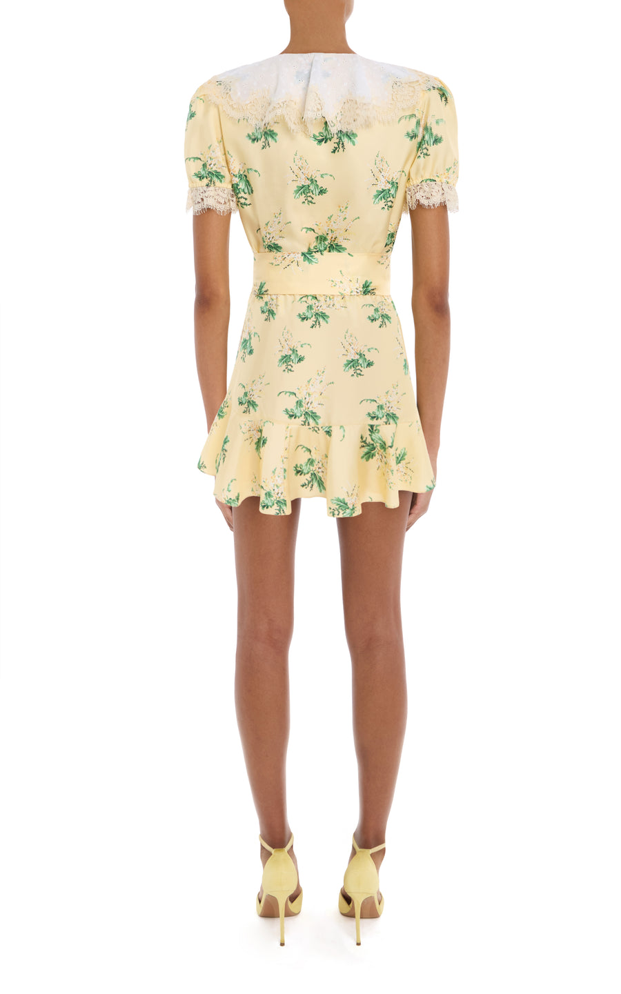 slim fit dress slacks Yellow Floral Silk Twill With Broderie Anglaise and Lace Collar – Rodarte