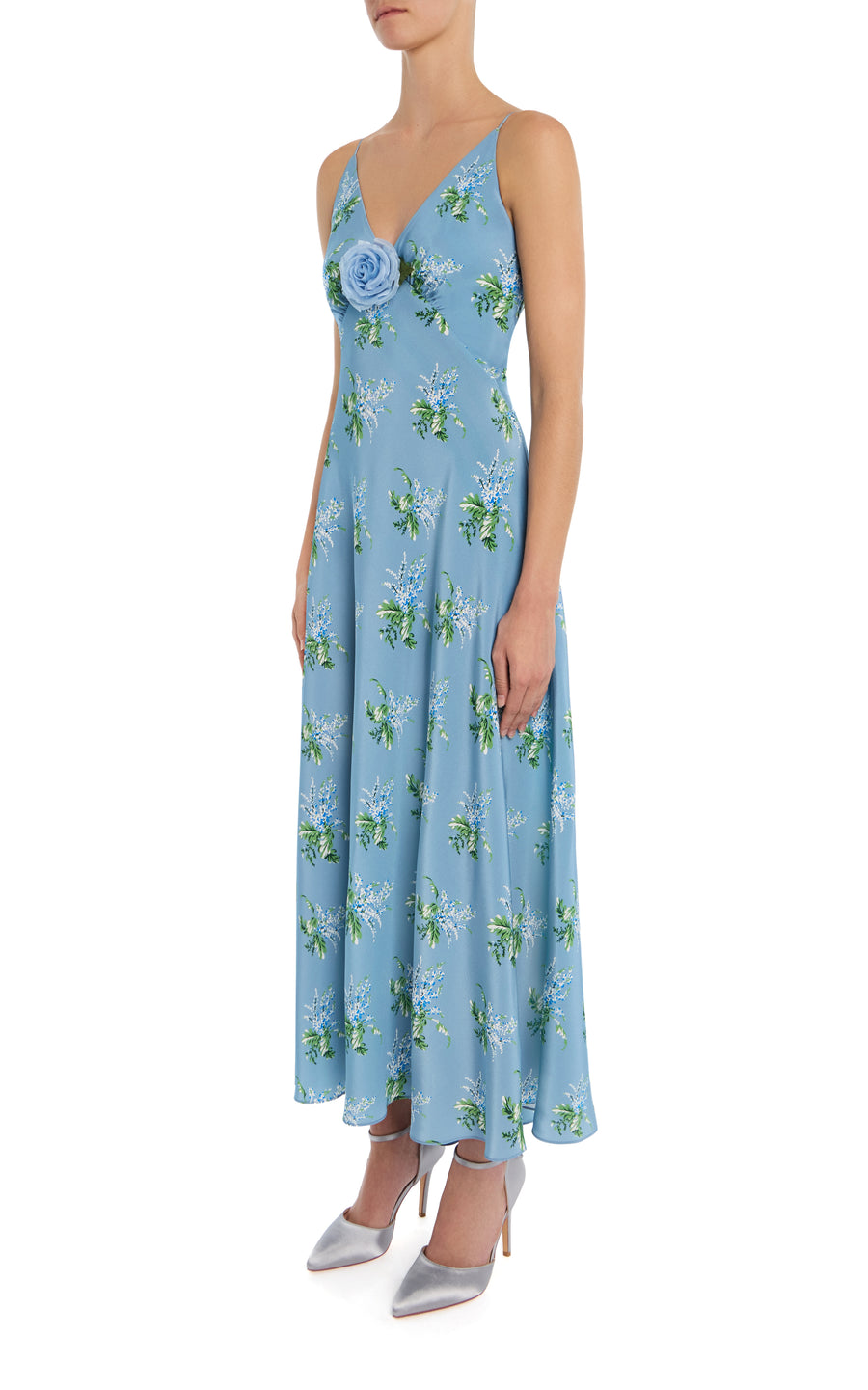 blue dress flowers Blue Floral Silk Dress With Flower – Rodarte