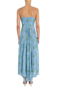 Blue Floral Silk Dress With Scarf – Rodarte