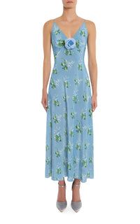 silk floral dress Blue Floral Silk Dress With Flower – Rodarte