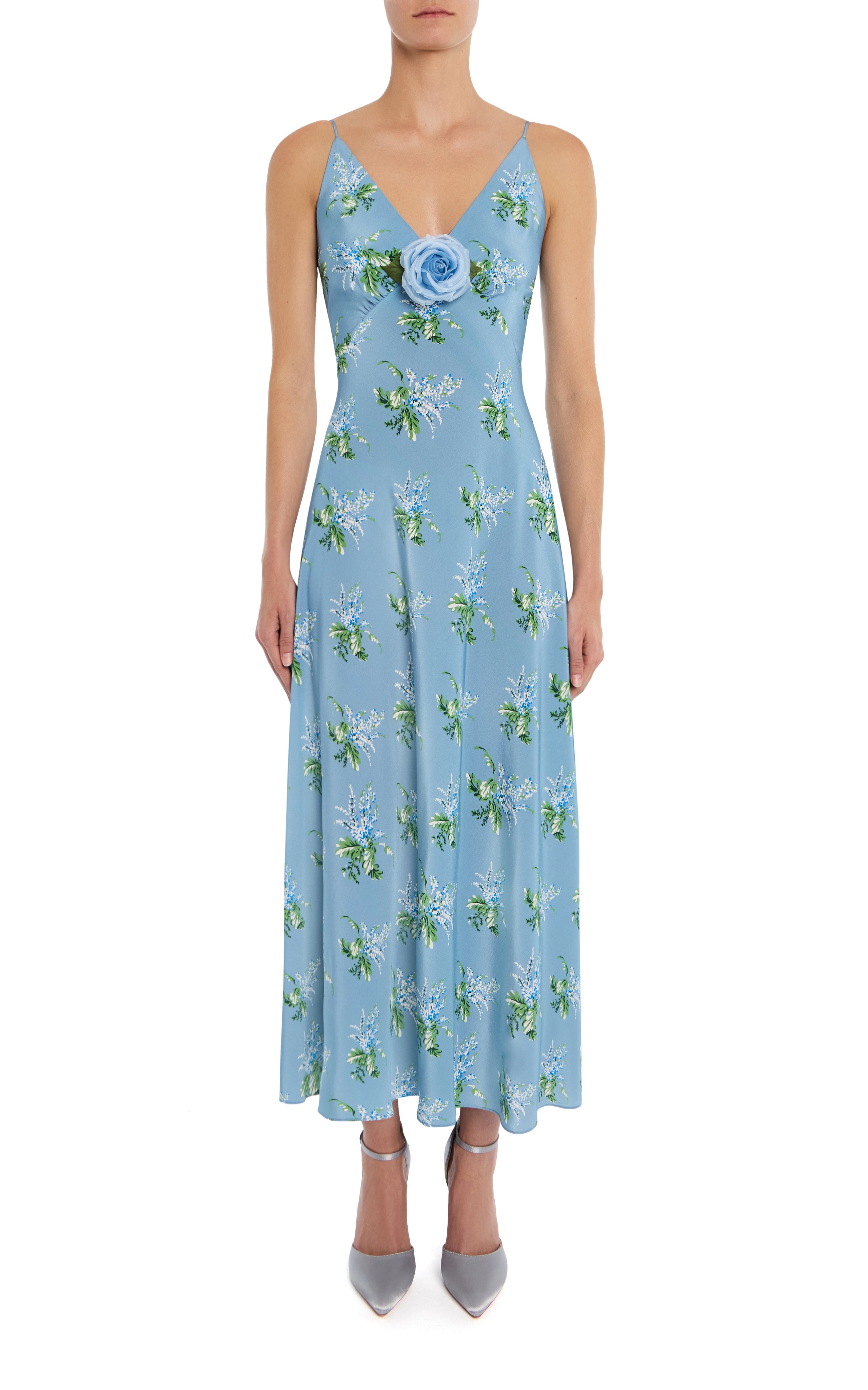 Blue Floral Silk Dress With Flower – Rodarte