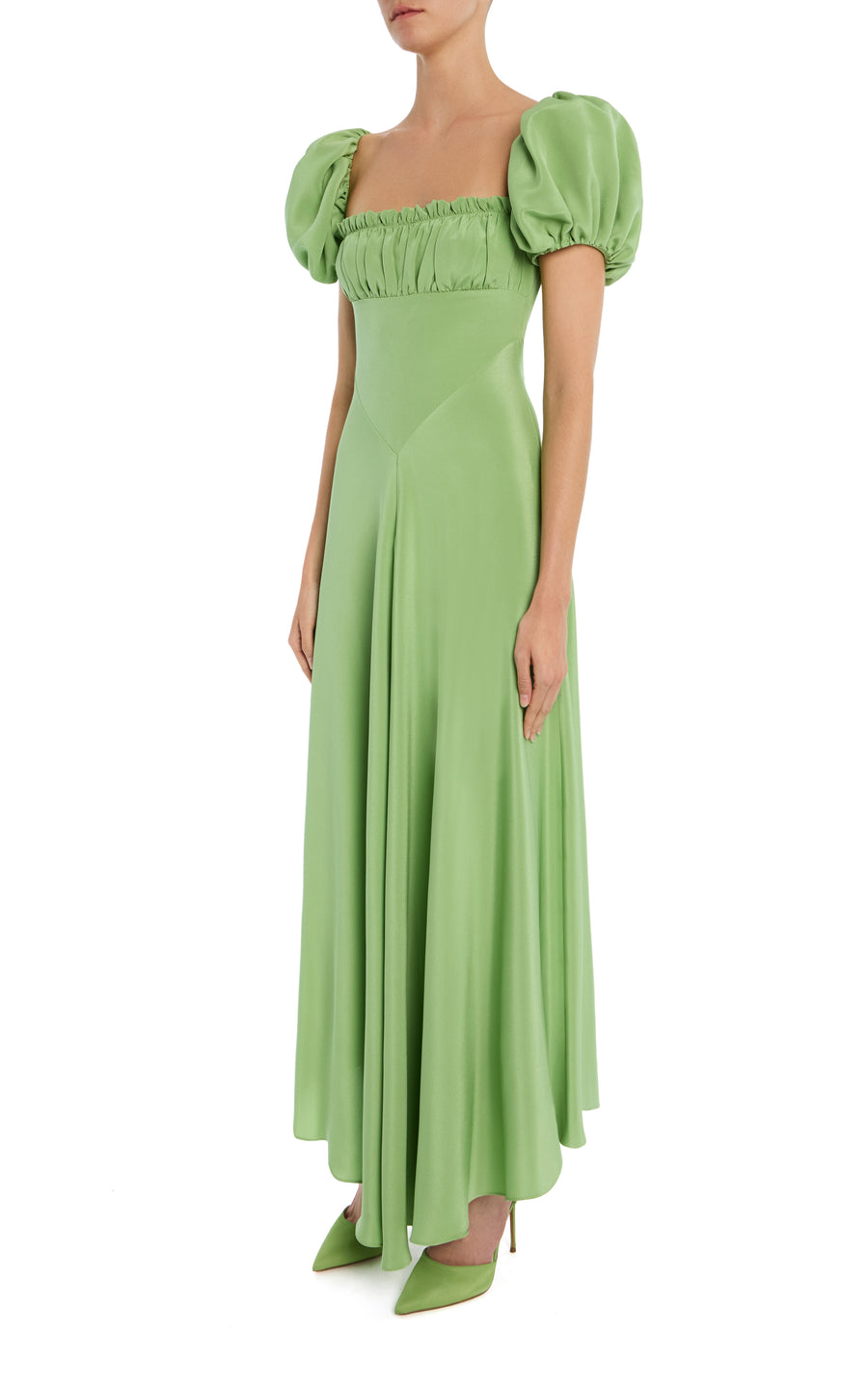 Green Silk Crepe Dress With Gathered Bust And Ribbon Detail Rodarte Green Silk Crepe Dress With Gathered Bust And Ribbon Detail Rodarte