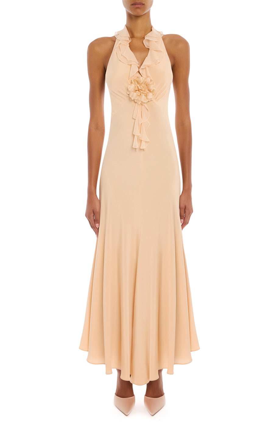 silk chiffon halter dress Print Silk Chiffon Halter Dress blue/brown