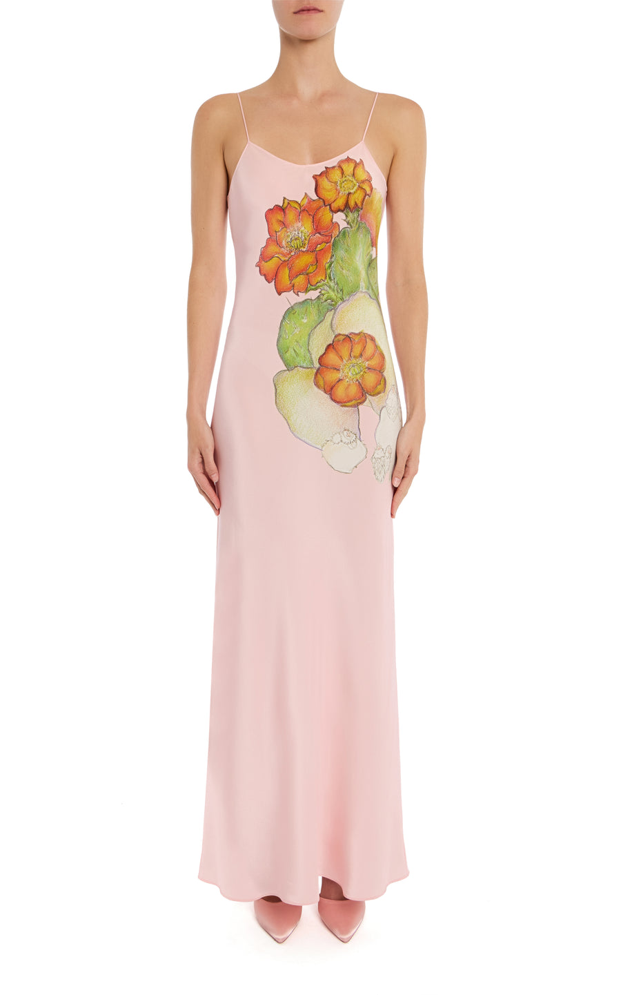 pink cactus dress Pink Cactus Printed Silk Crepe Bias Slip Gown