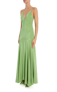 green dress neck scarf Six Stories Bridesmaid satin maxi dress with chiffon neck scarf in moss green