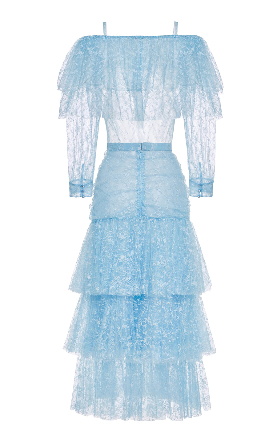 新品未使用　bibiy REBECCA FRILL BLOUSE ライトブルー FW18 Light Blue Lace Off The Shoulder Blouse And Ruffled Tiered