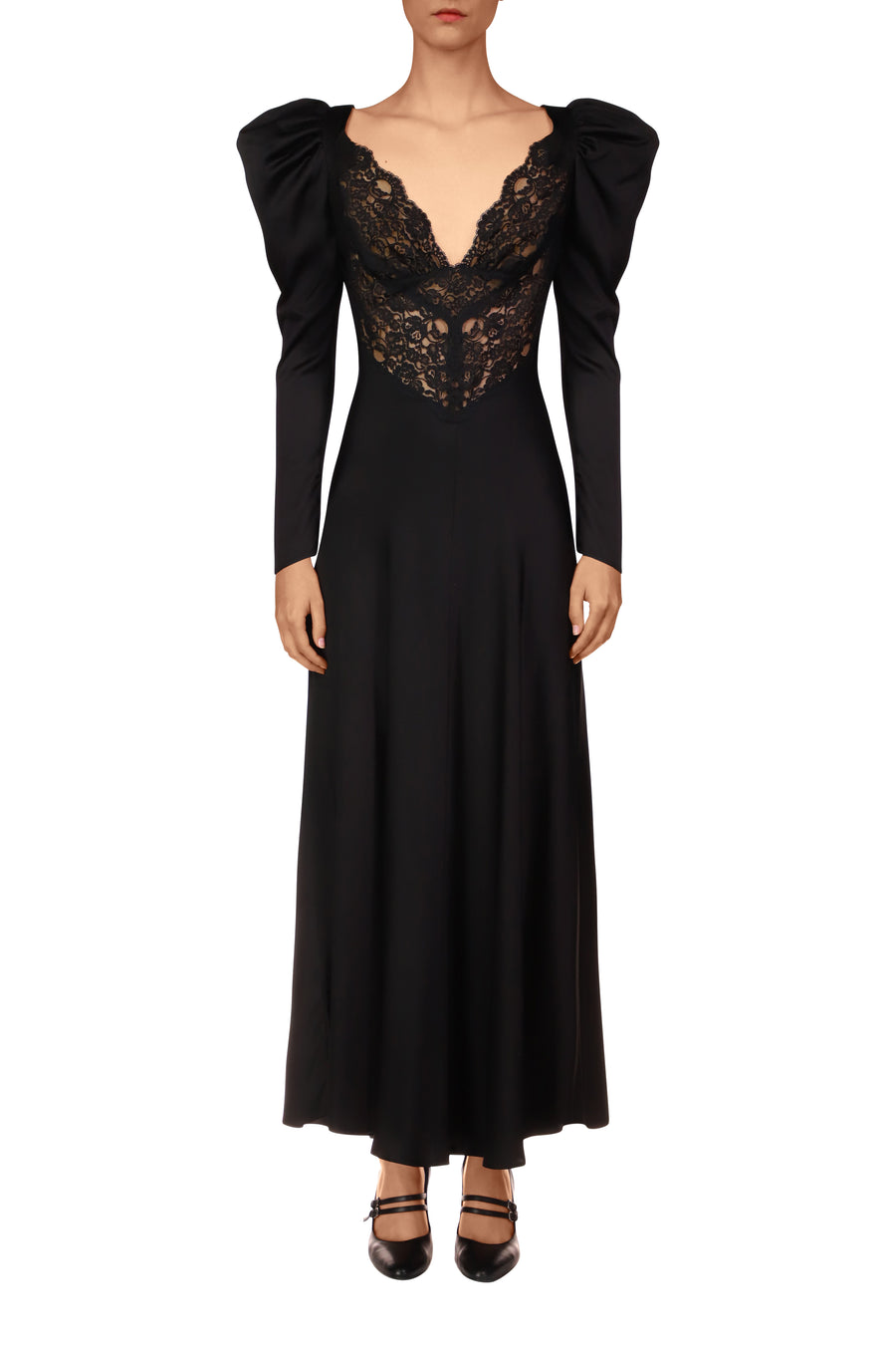 Black Silk and Lace Bias Long Sleeve Dress Rodarte Black Silk and Lace Bias Long Sleeve Dress Rodarte