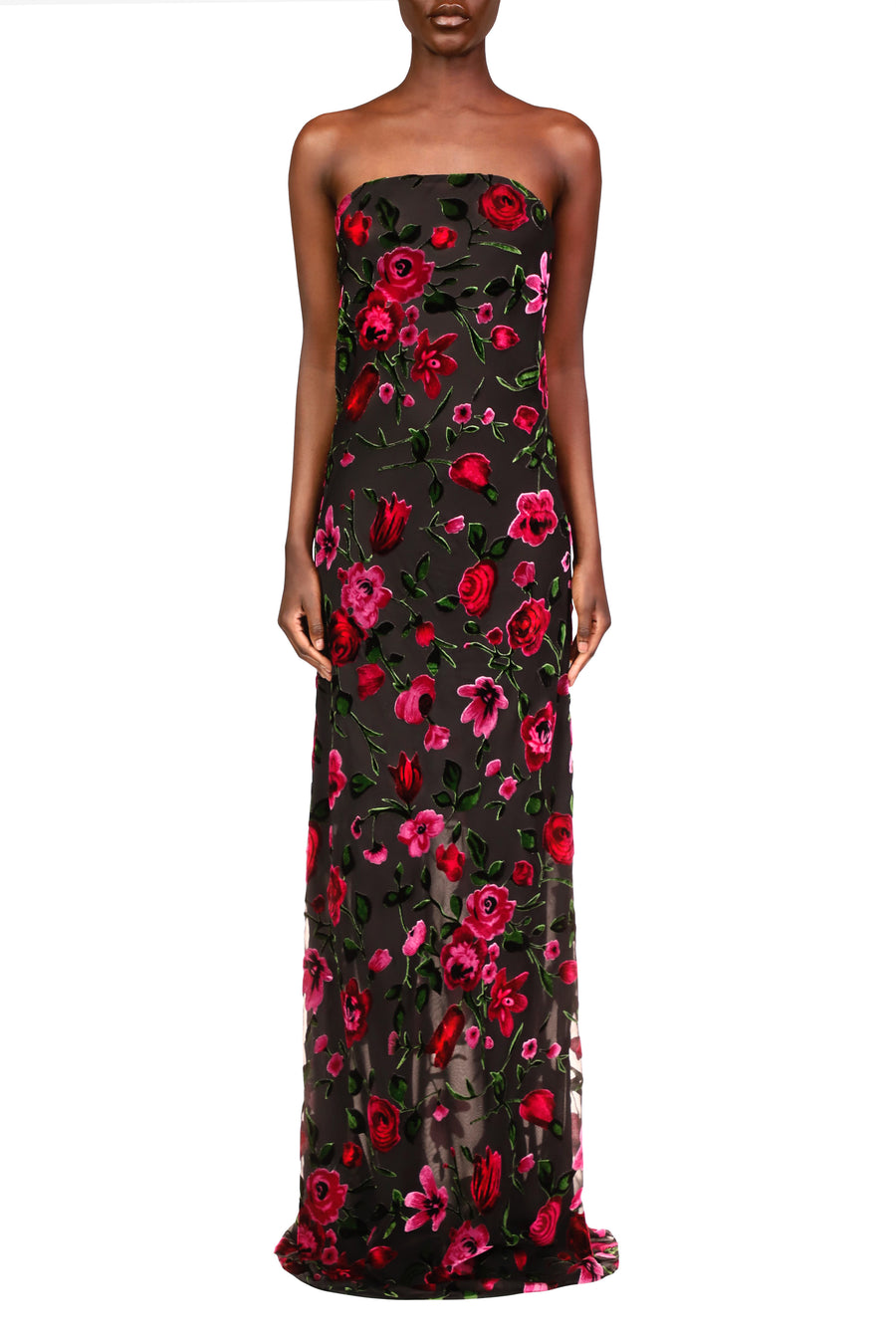 Floral Velvet Devoré Strapless Gown