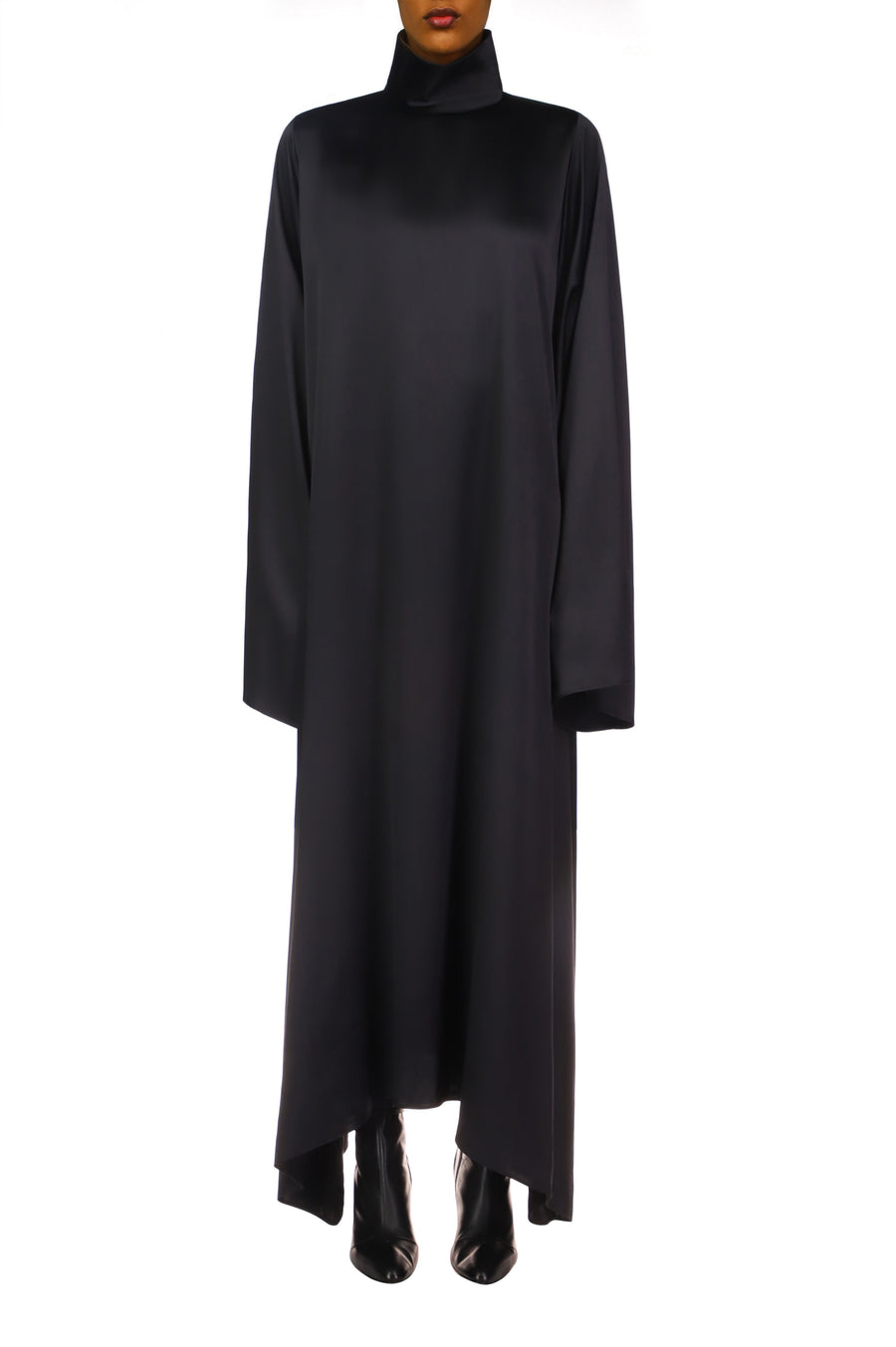 Black Silk Satin Tunic Dress