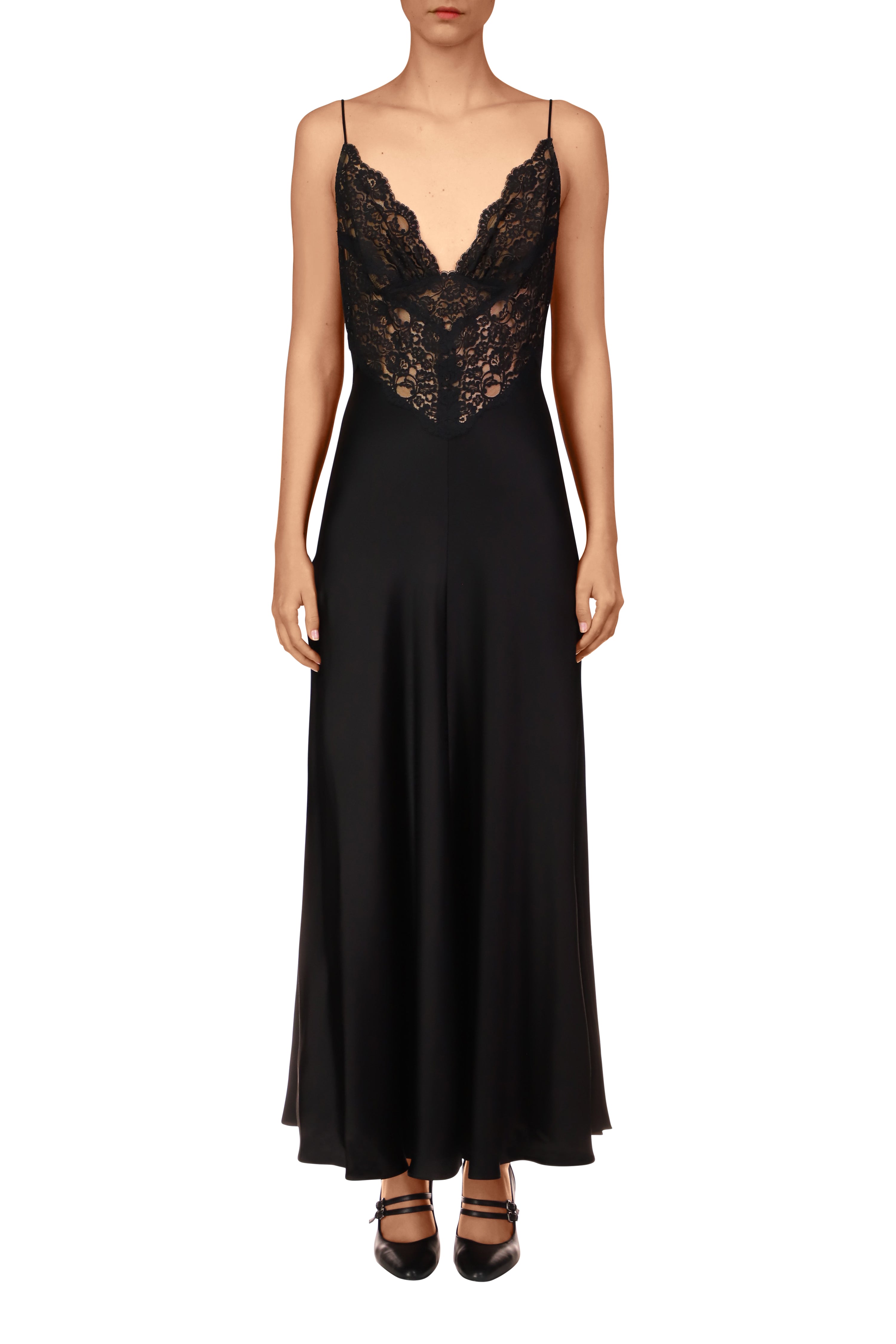 Black Silk Charmeuse Bias Dress With Black Lace – Rodarte