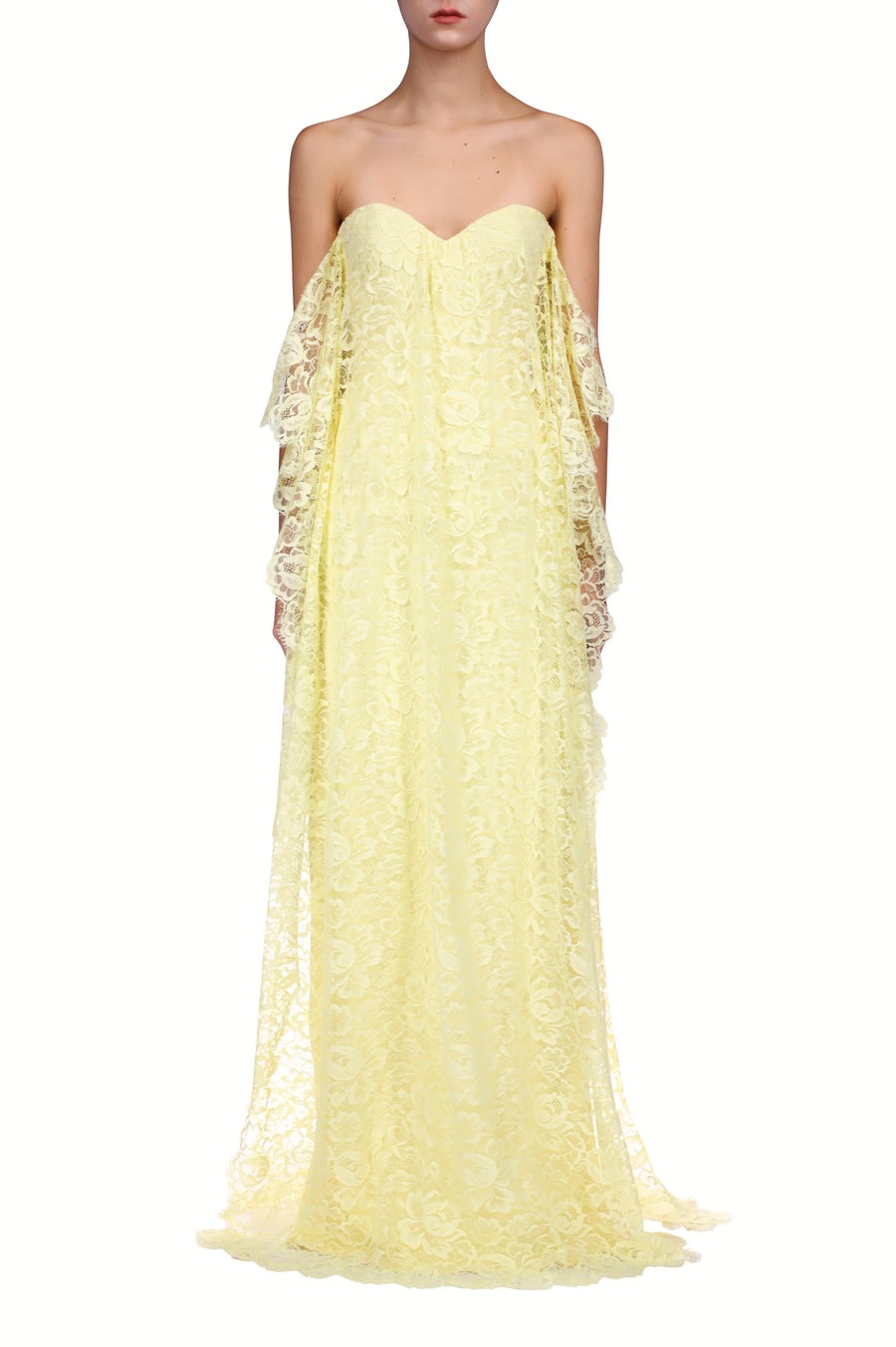 Yellow Lace Strapless Gown