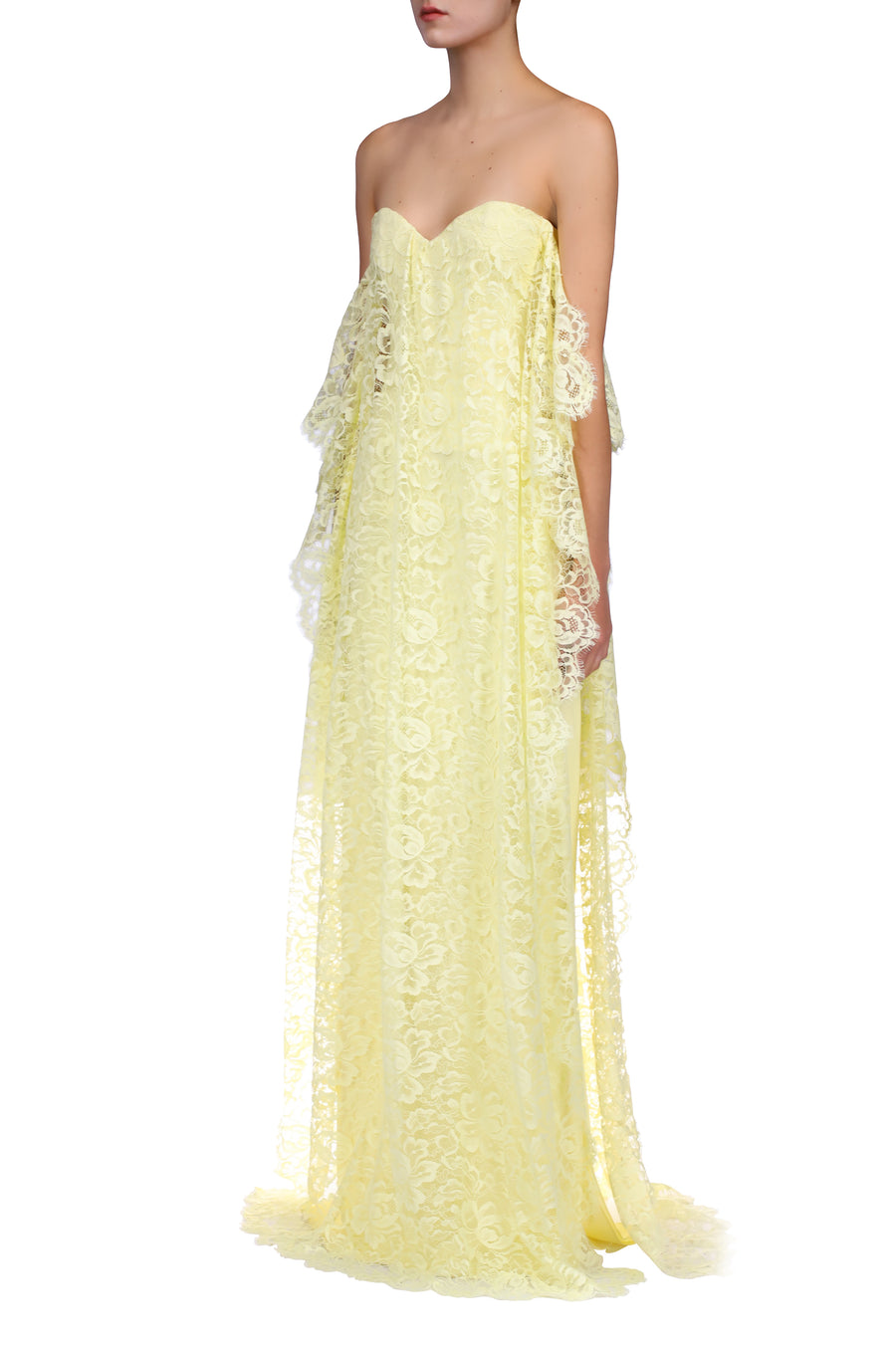 Yellow Lace Strapless Gown