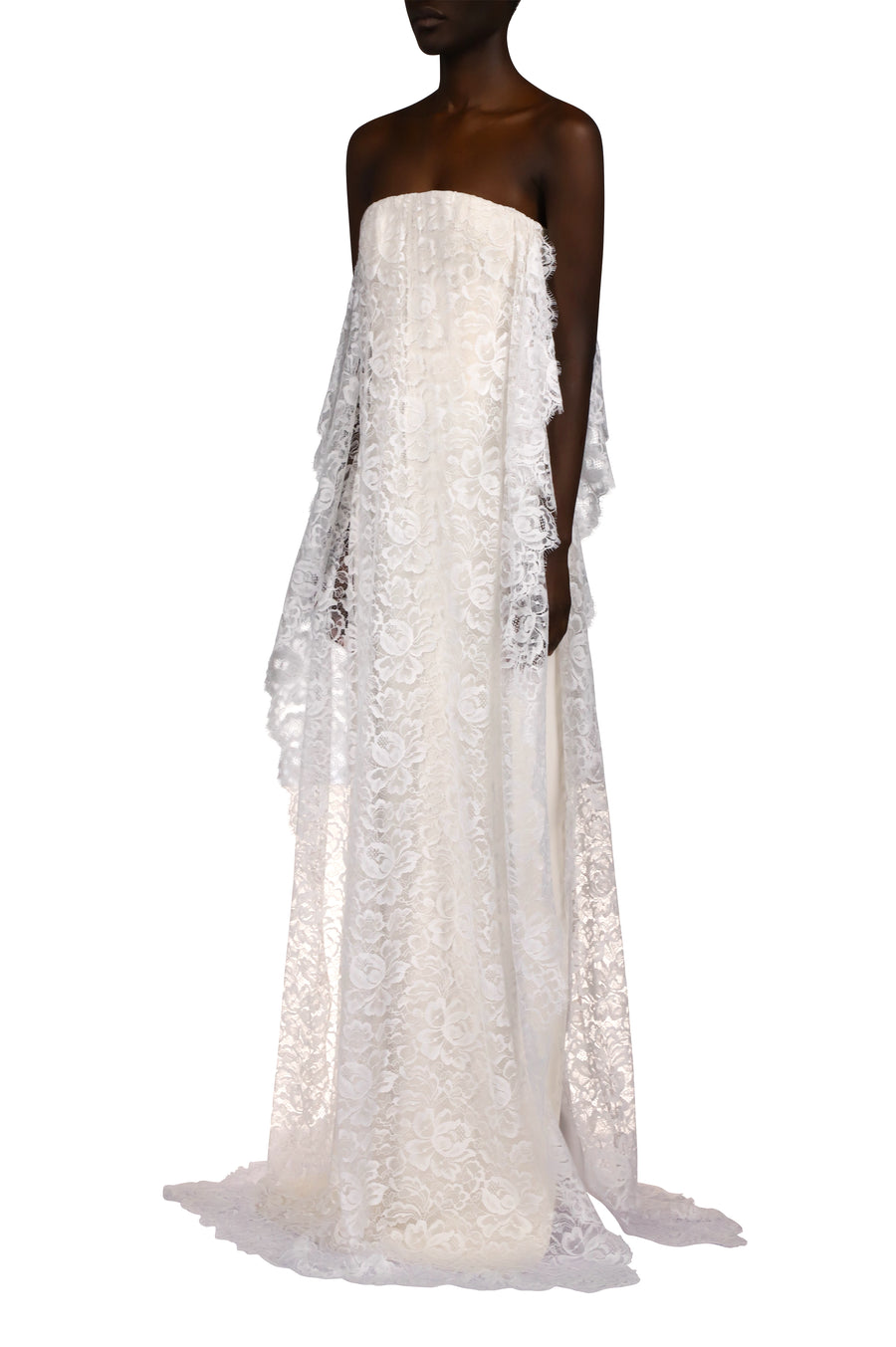 White Lace Strapless Gown