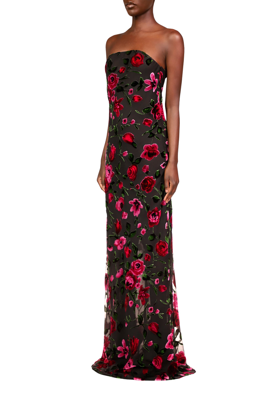 Floral Velvet Devoré Strapless Gown