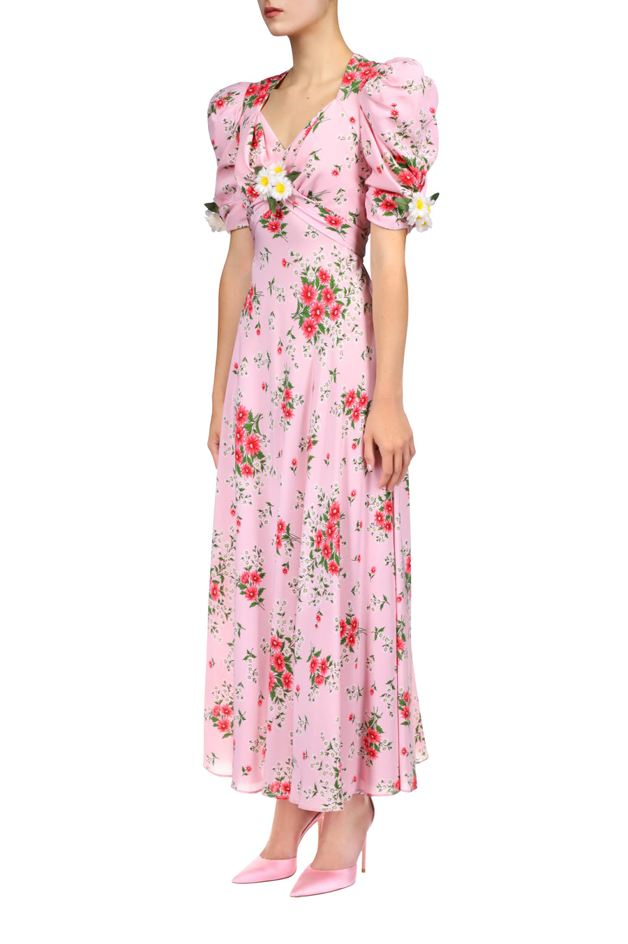 Pink Daisy Printed Silk Dress