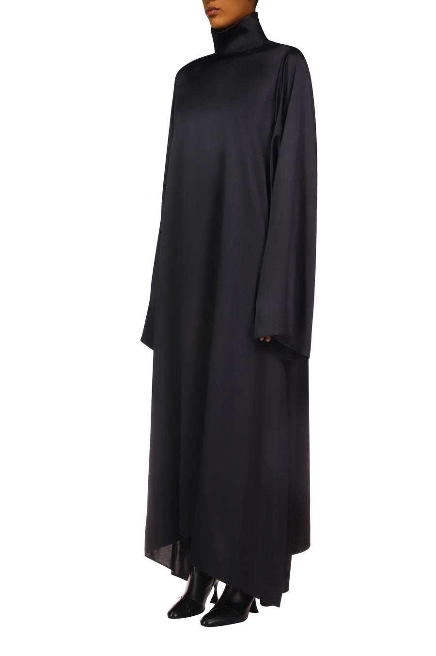 Black Silk Satin Tunic Dress