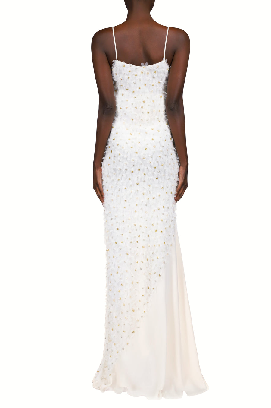 Embroidered Bias Slip Gown With Applique Flowers And Georgette Insert