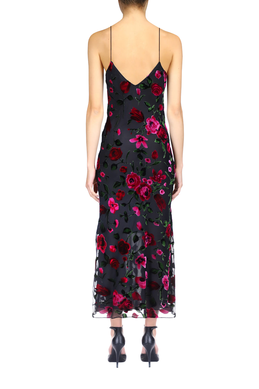 Velvet Devoré Slip Dress With Silk Flower Pin