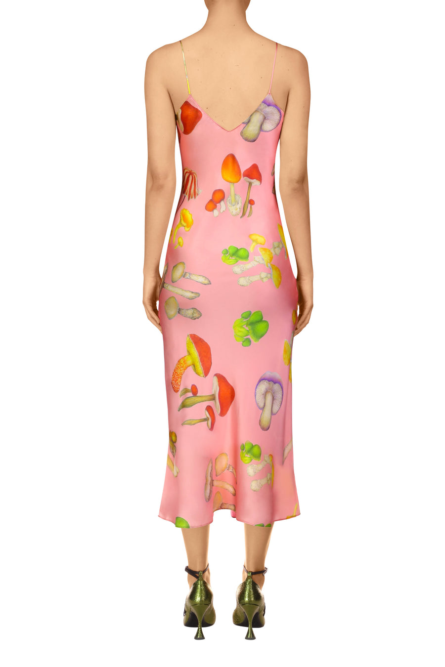 Pink Mushroom Printed Silk Satin Slip Dress