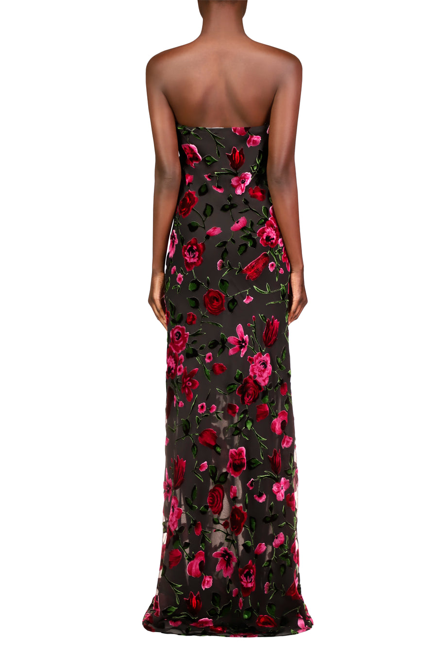 Floral Velvet Devoré Strapless Gown