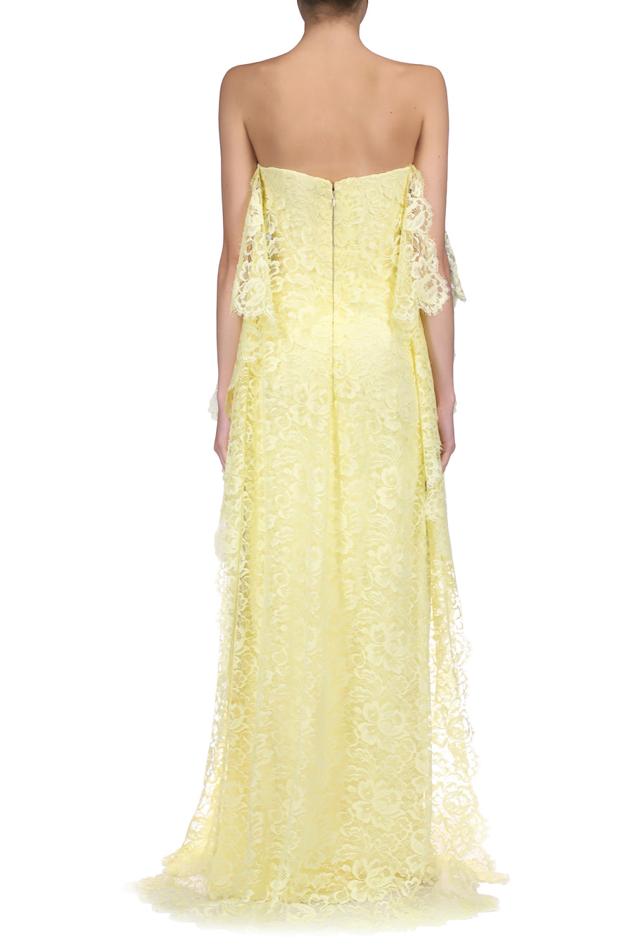 Yellow Lace Strapless Gown