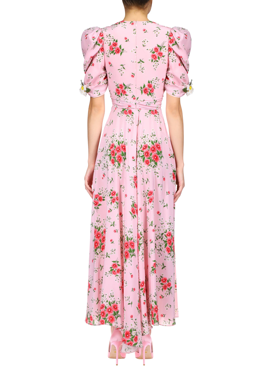 Pink Daisy Printed Silk Dress