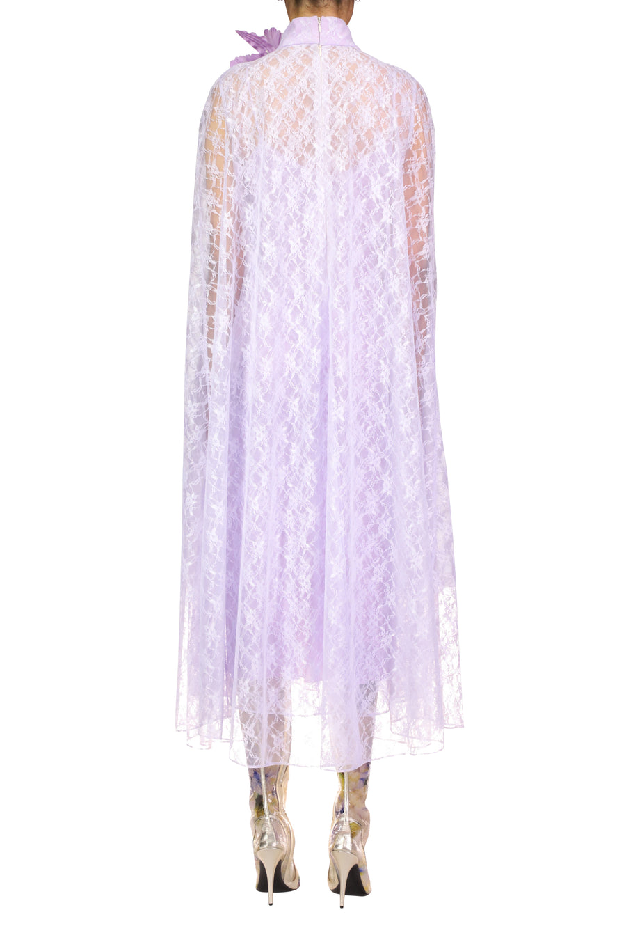 Lavender Floral Lace Cape Dress