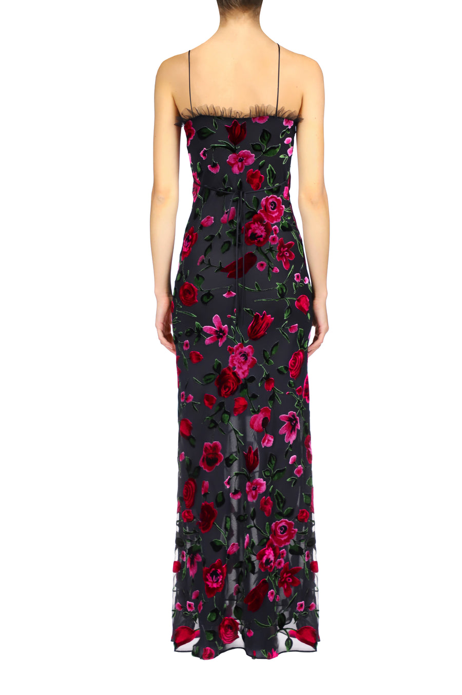 Floral Velvet Devoré Halter Gown With Tulle Detail