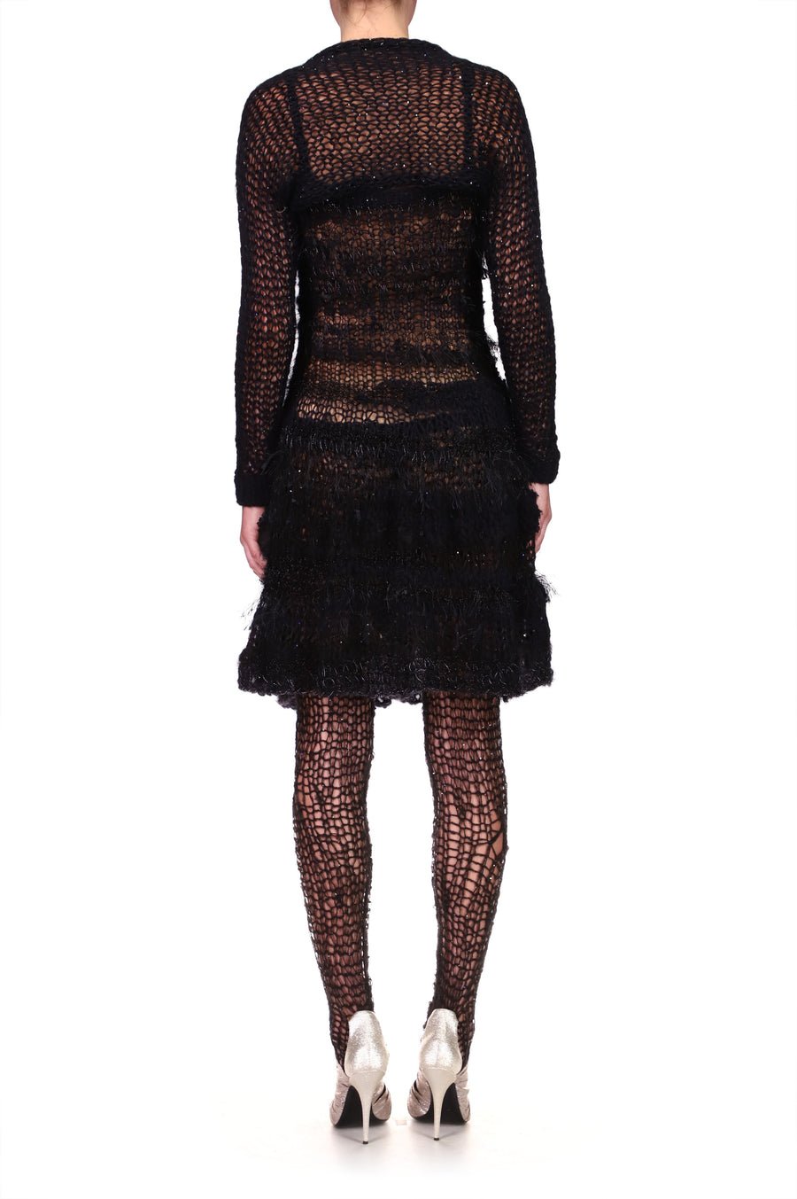 Black Loose Hand Knit Dress With Shrug