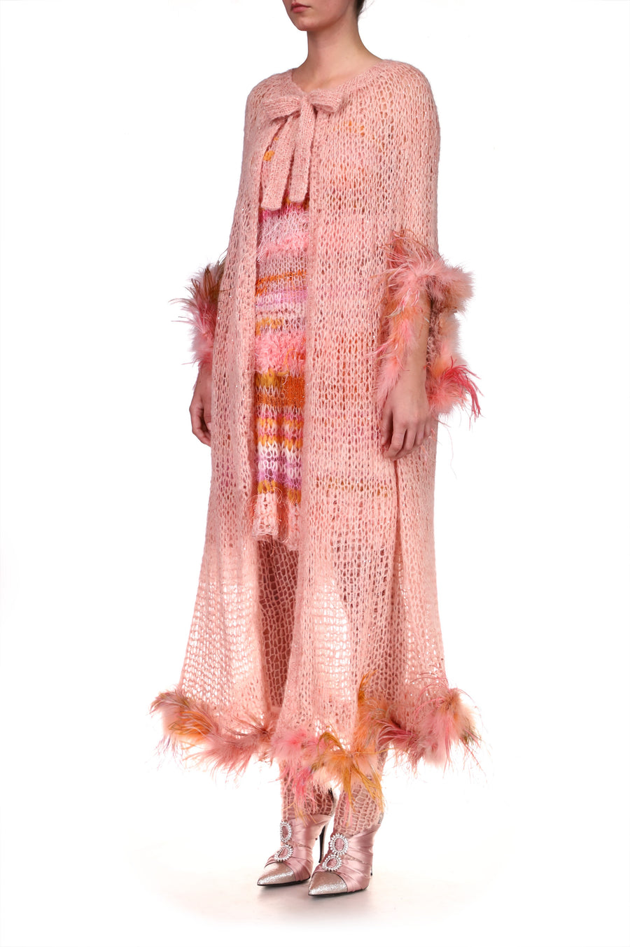 Pink Loose Hand Knit Cape
