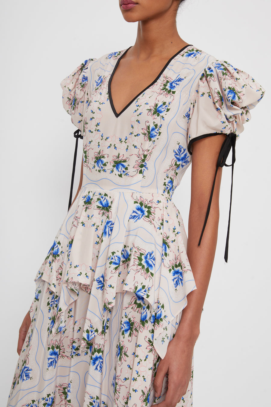 Ruffled Floral Print Silk Maxi Dress