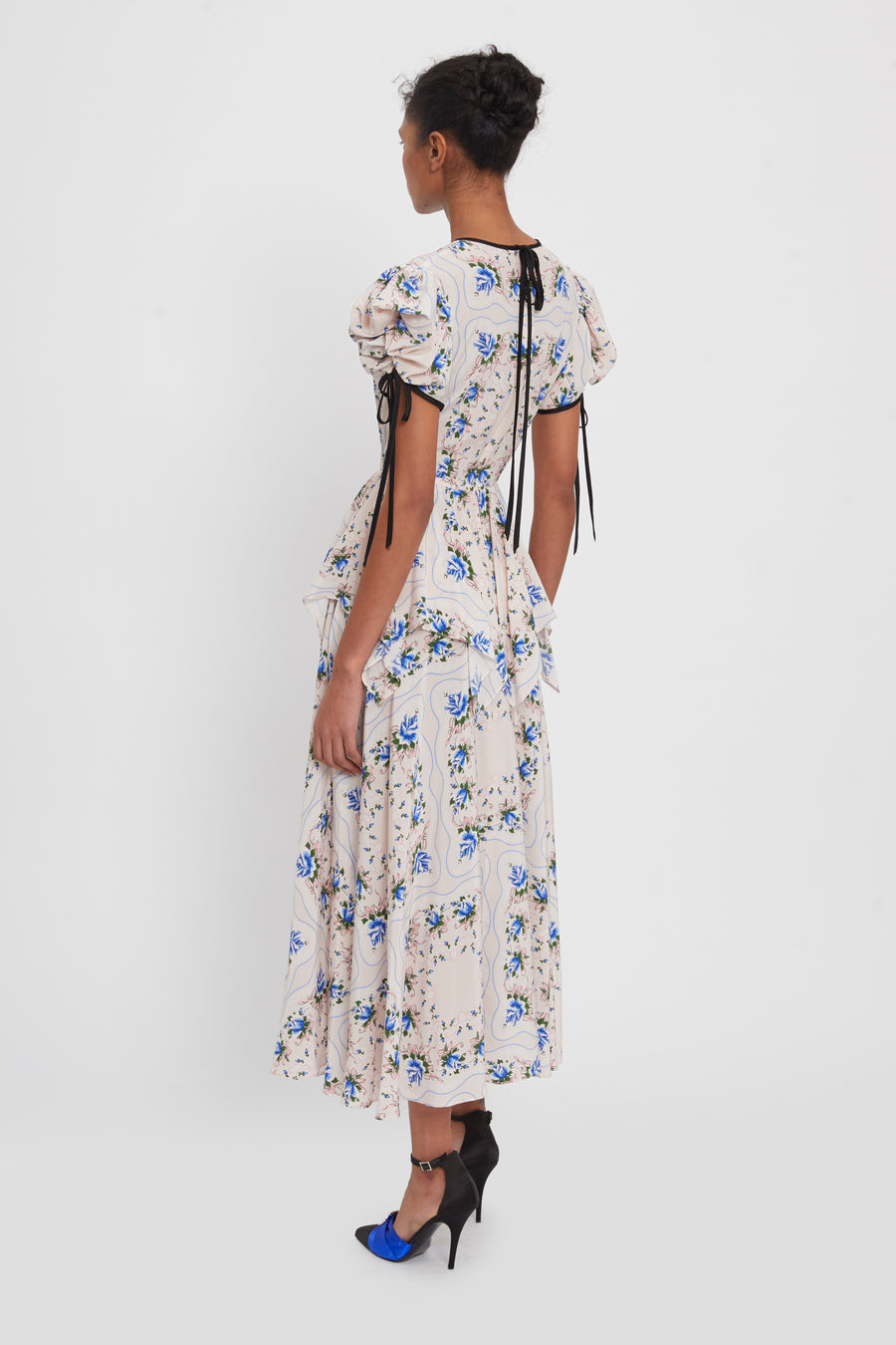 Ruffled Floral Print Silk Maxi Dress