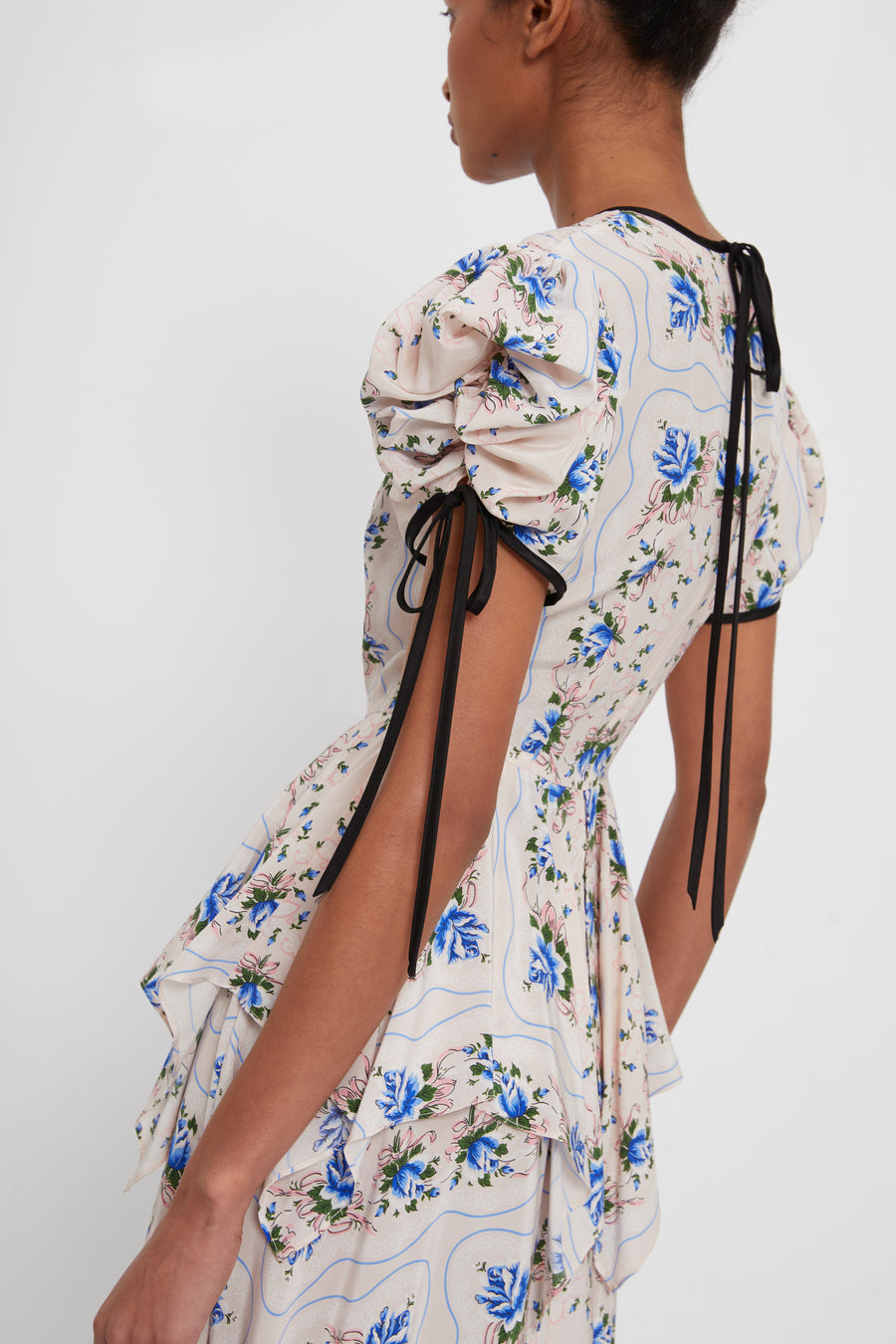 Ruffled Floral Print Silk Maxi Dress