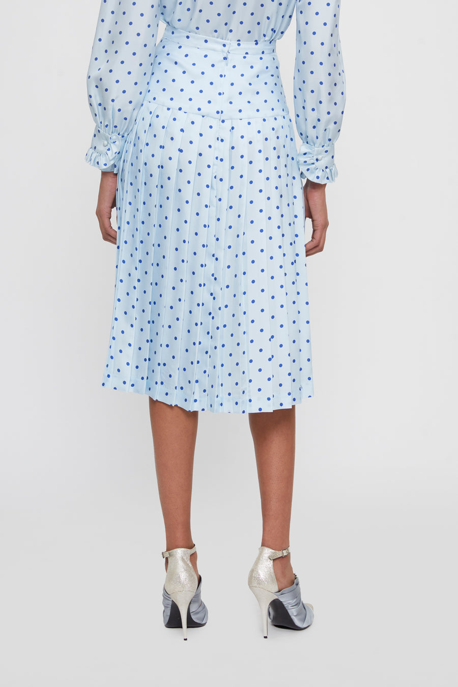 Belted Pleated Polka Dot Silk Skirt