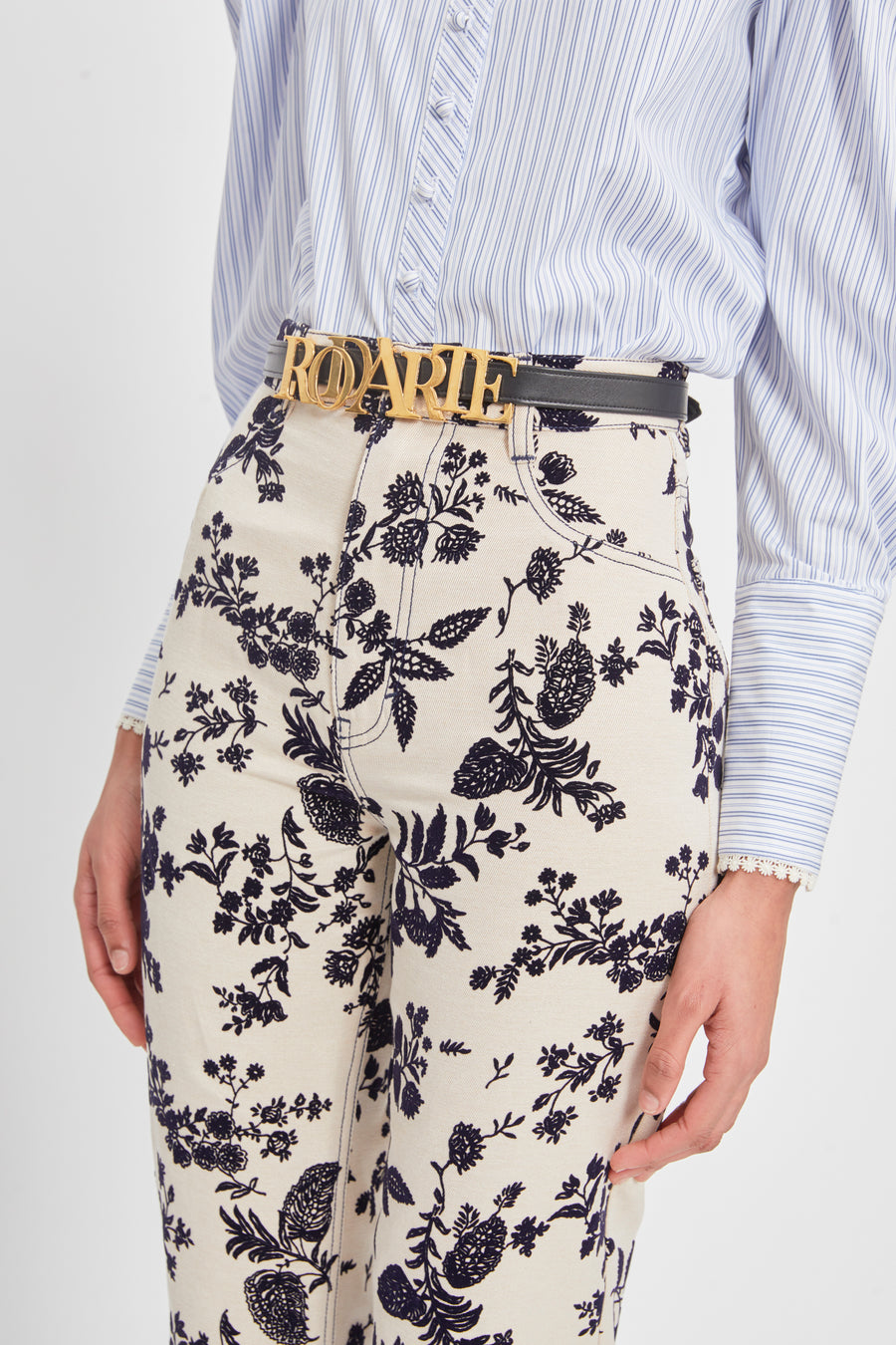 Leather Belt with Rodarte Logo Buckle