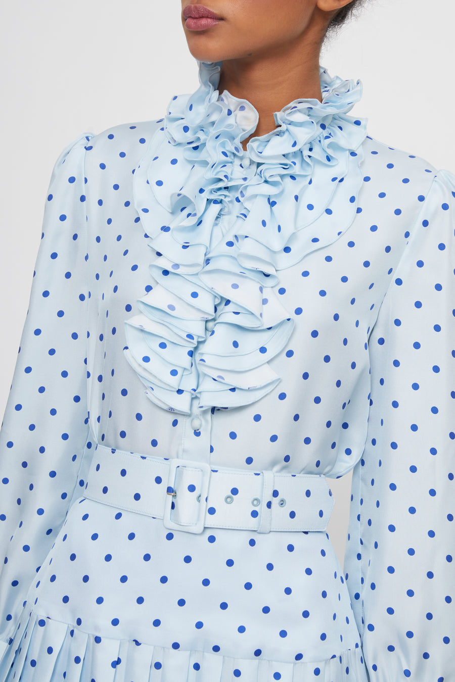 Ruffle Trimmed Polka Dot Silk Blouse