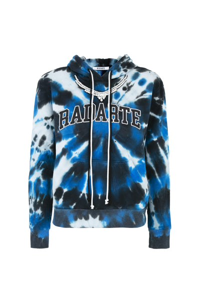 Radarte Tie Dye Hoodie with Rhinestone Necklace