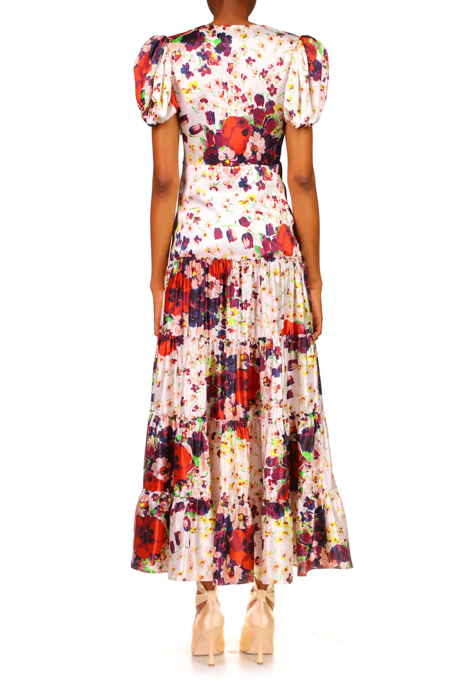 Purple And Red Floral Silk Dress With Silk Floral Spray