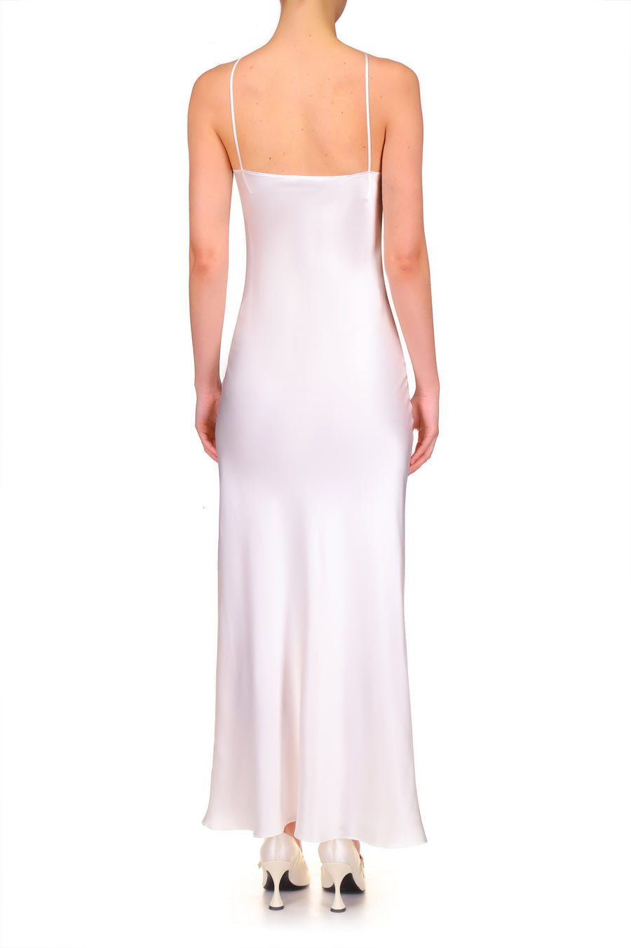 Silk Halter Nightdress in Off-White with Leavers Lace